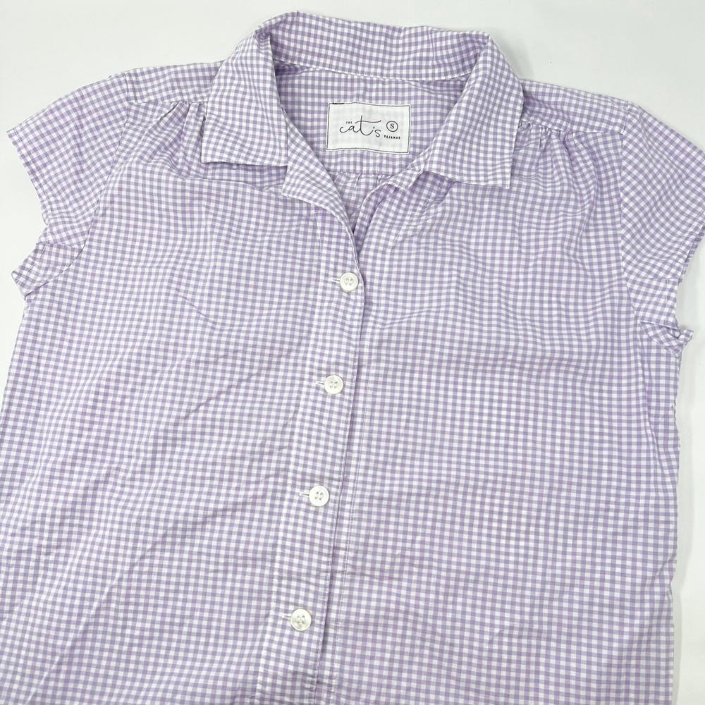 The Cat's Pajamas Luxe Pima Purple Gingham Pajama Top Size Small